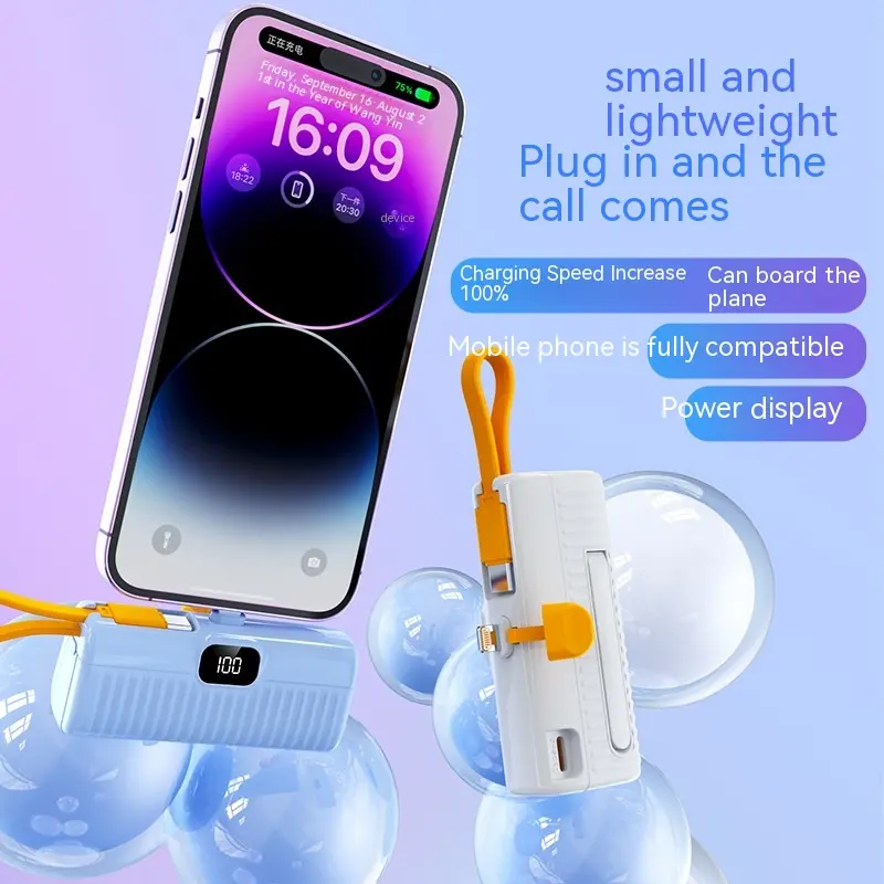 Mini batterie capsule à embout intégré, USB-C ou compatible iPhone