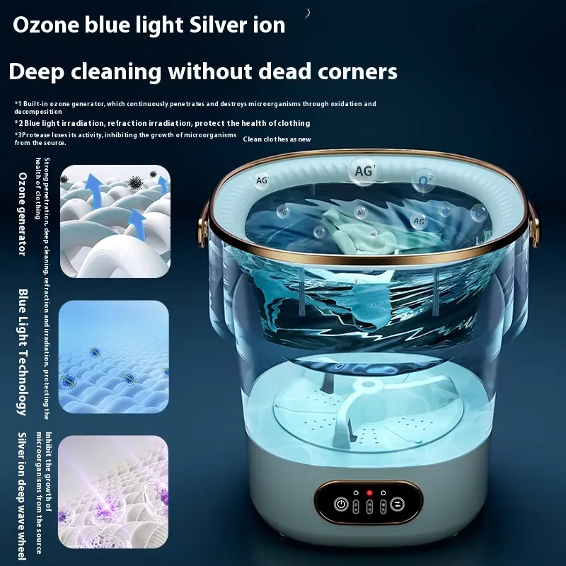 Mini lave-linge pliable 13 l avec essorage et lumière bleue