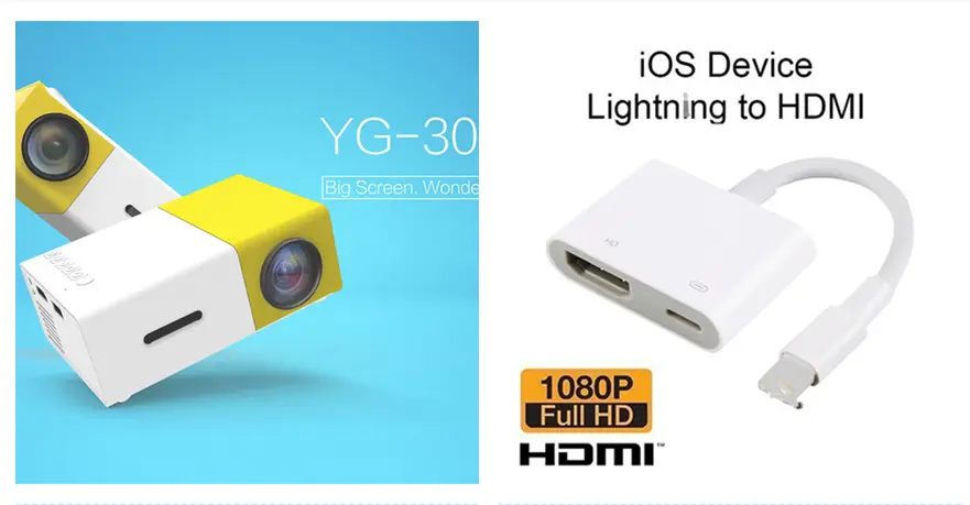 Mini projecteur sur batterie externe, LED et vidéo 1080p