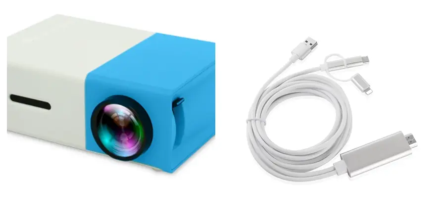 Mini projecteur sur batterie externe, LED et vidéo 1080p