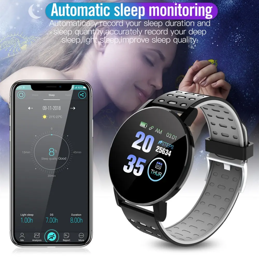 Montre connectée bracelet TPU avec écran LED 1,3 pouce et vibreur