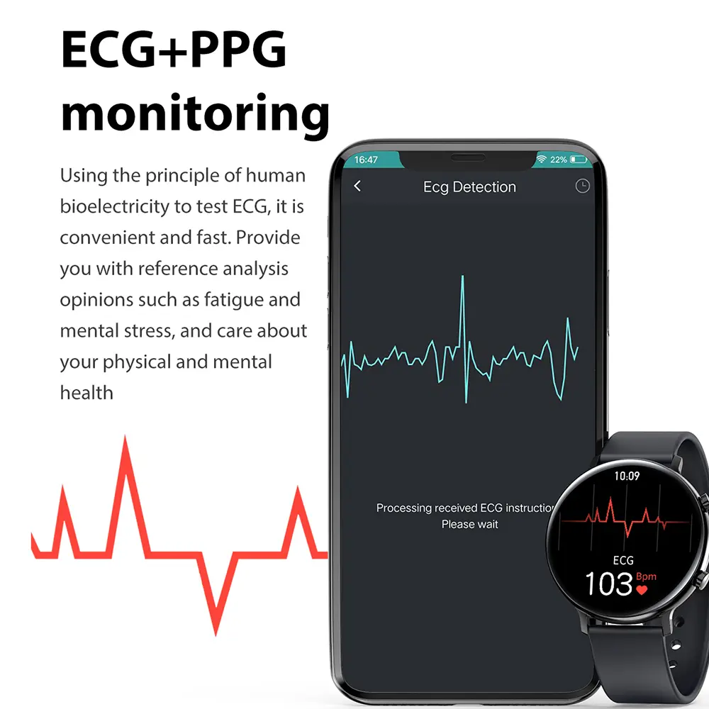 Montre ronde 44 mm avec appels Bluetooth et cadre en alliage de zinc