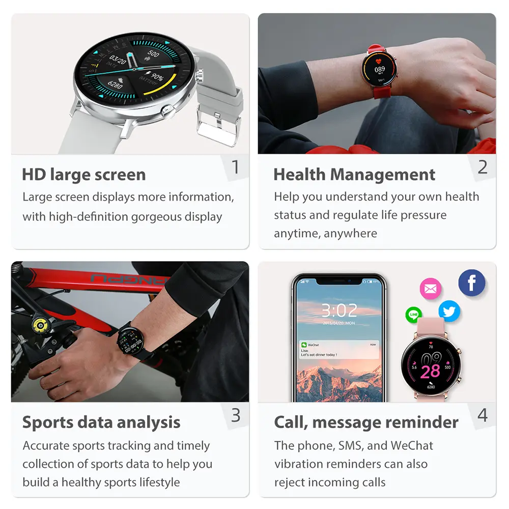 Montre ronde 44 mm avec appels Bluetooth et cadre en alliage de zinc