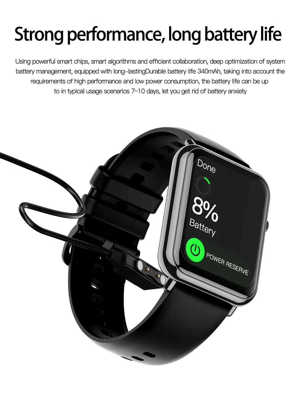 Montre tactile 340 mAh étanche IP67 avec Bluetooth 5.2