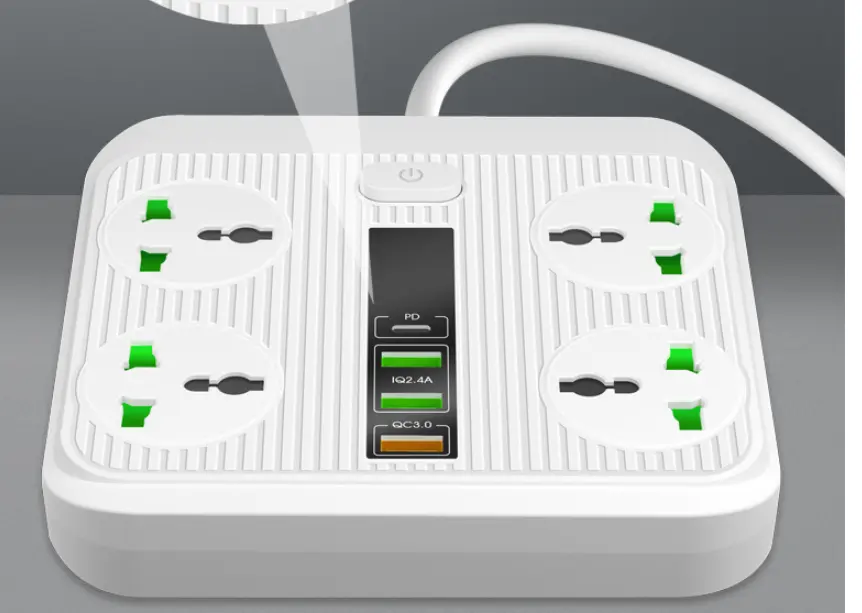 Multiprise 4 prises avec USB-C et charge rapide, câble de 2 m
