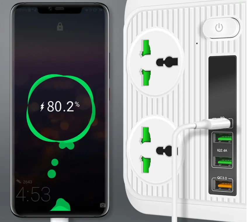 Multiprise 4 prises avec USB-C et charge rapide, câble de 2 m