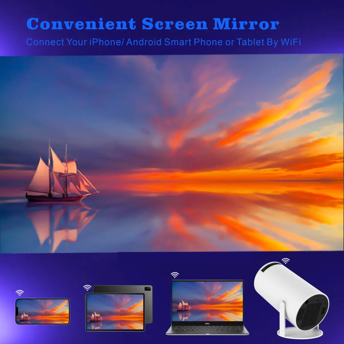 Projecteur 1080p 200 ANSI blanc sous Android avec télécommande
