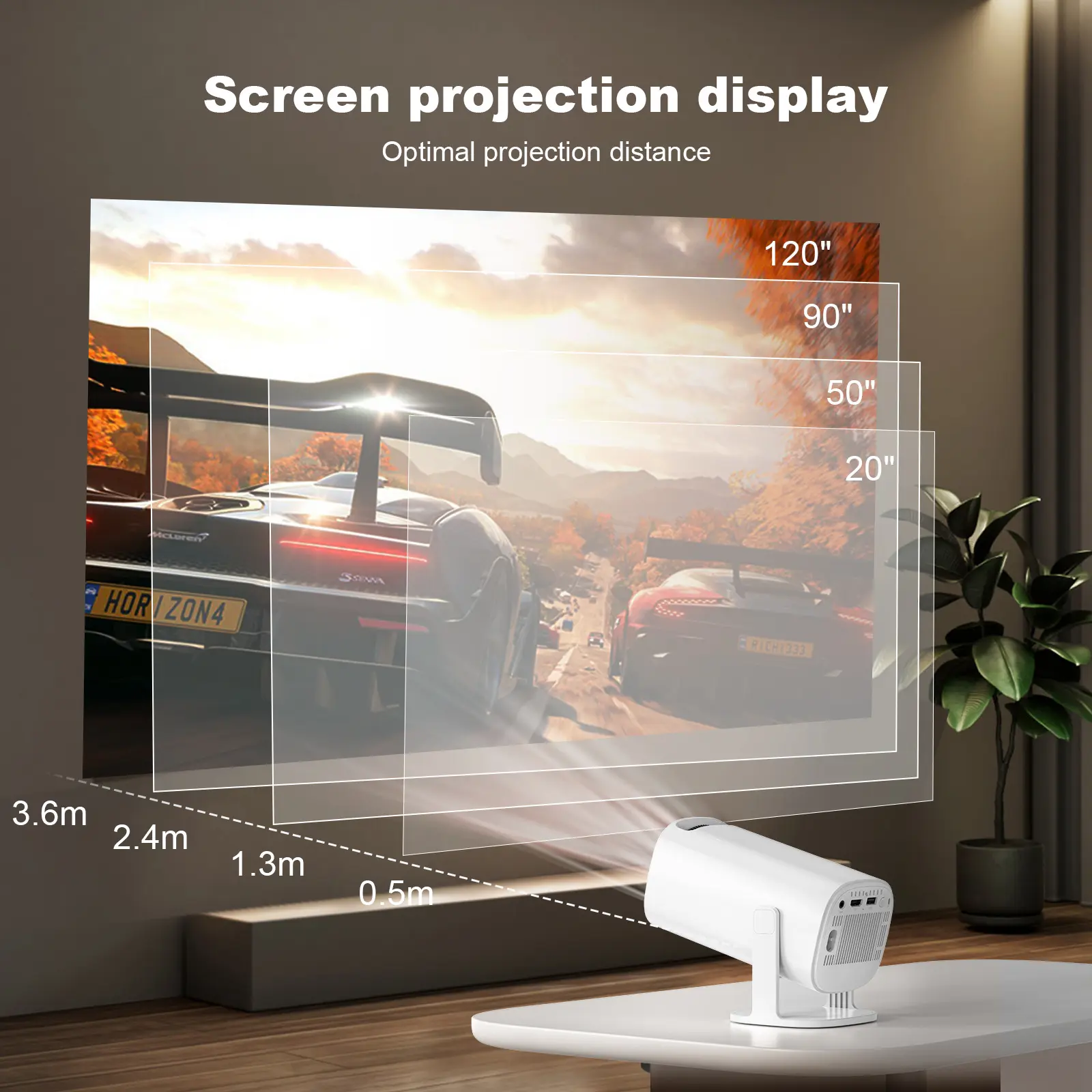 Projecteur intelligent fonction 3D avec télécommande, coloris blanc