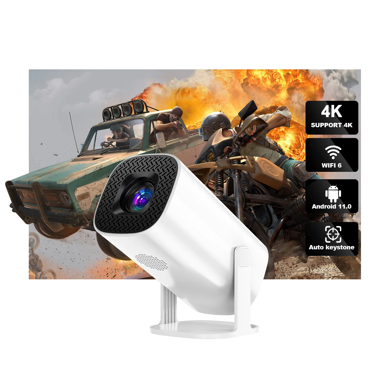 Projecteur intelligent fonction 3D avec télécommande, coloris blanc