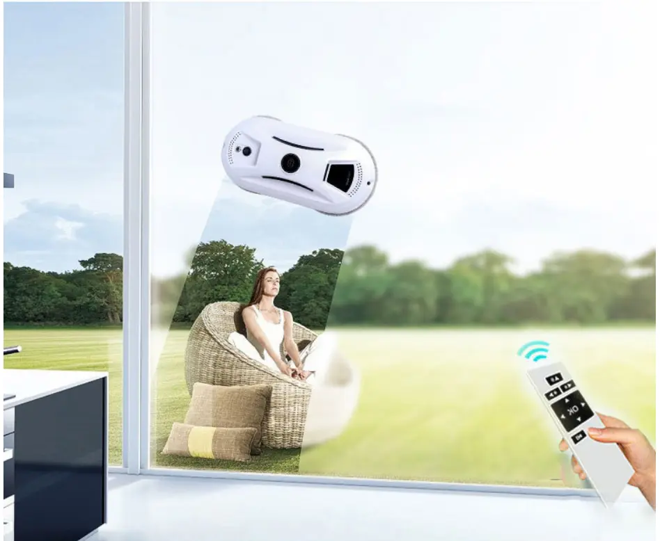 Robot lave-vitres 3 modes à trajet planifié, compact et blanc