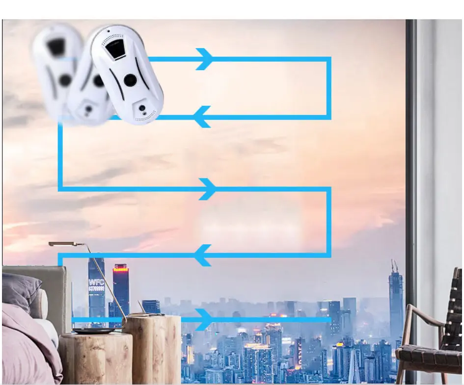 Robot lave-vitres 3 modes à trajet planifié, compact et blanc