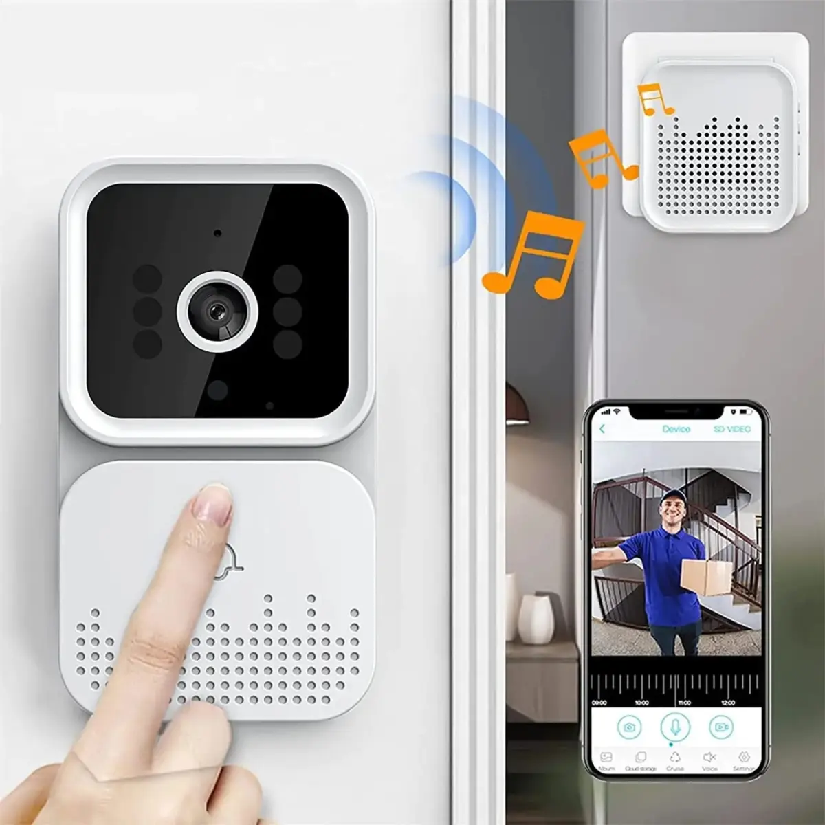 Sonnette vidéo avec carillon, interphone wifi et vision nocturne