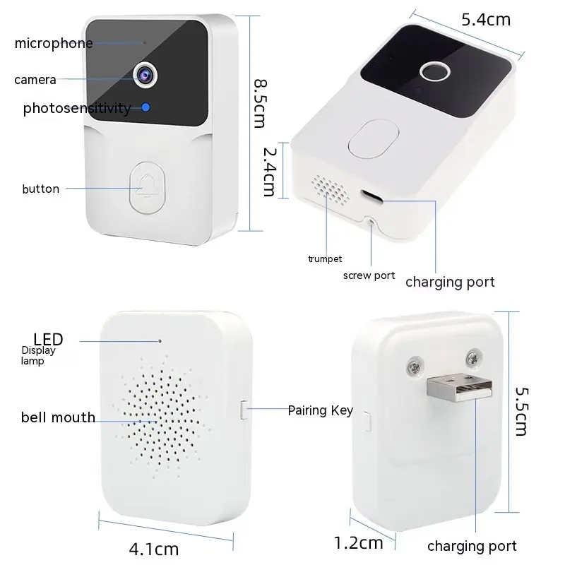 Sonnette vidéo Bluetooth wifi sans fil avec batterie de 1000 mAh