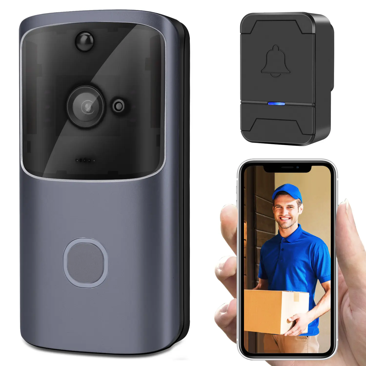 Sonnette wifi 720p grand angle 166° avec interphone et détection