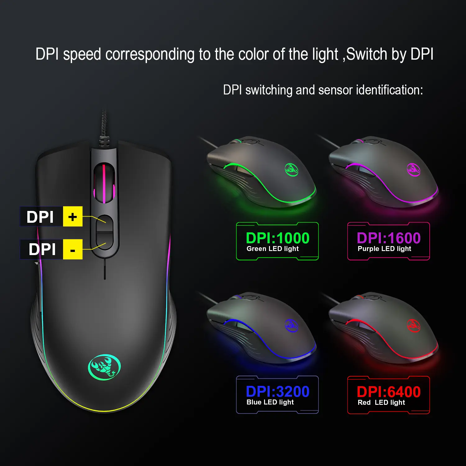 Souris gamer 6400 dpi filaire RGB à 7 boutons