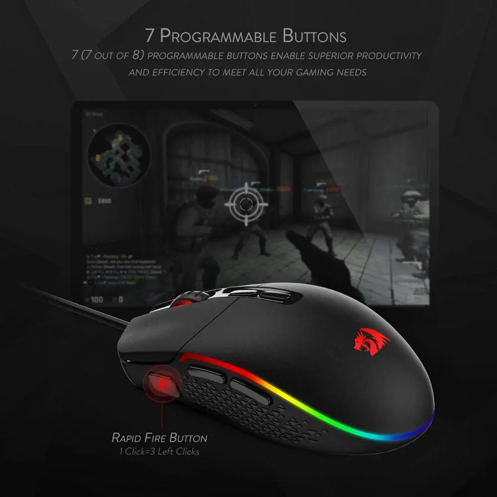 Souris gamer 9 boutons filaire 5000 dpi avec câble de 1,8 m
