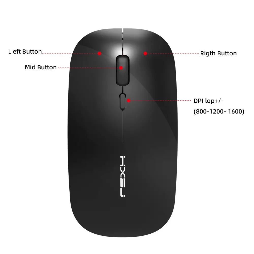 Souris silencieuse rechargeable sans fil 600 mAh jusqu’à 1600 DPI