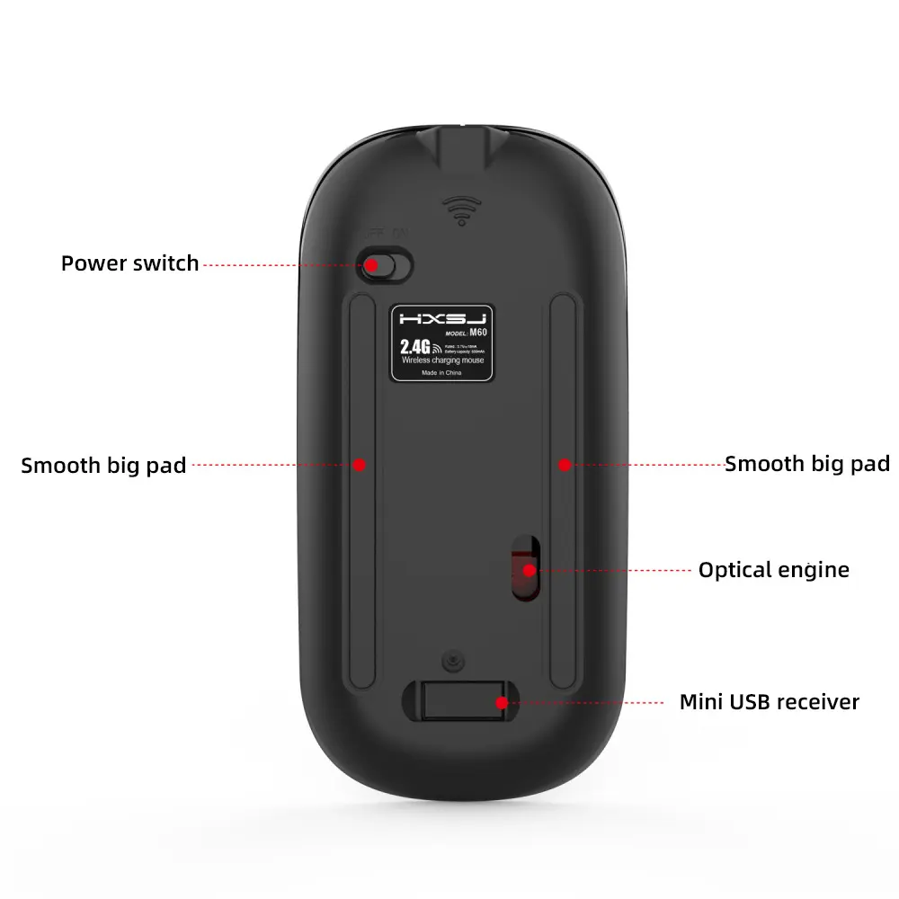 Souris silencieuse rechargeable sans fil 600 mAh jusqu’à 1600 DPI