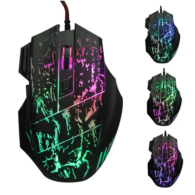Souris transparente lumineuse filaire USB 1200 dpi à 7 boutons