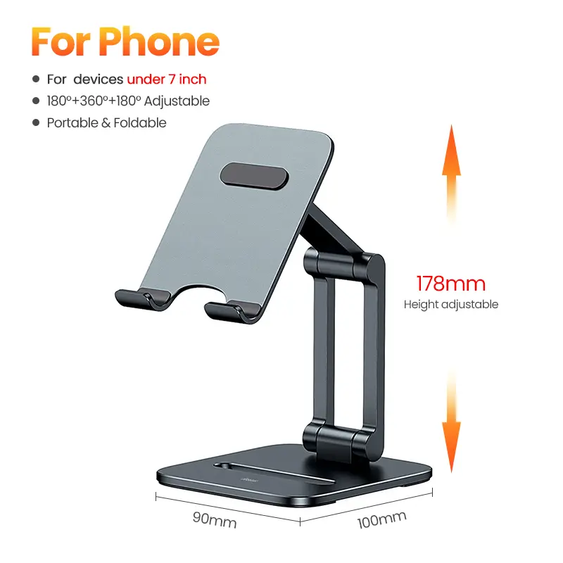Support pliant gris sidéral en aluminium pour téléphone ou tablette