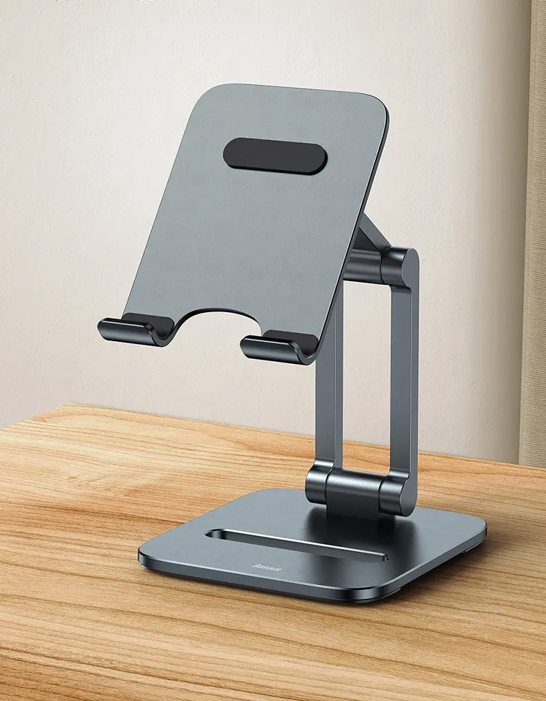 Support pliant gris sidéral en aluminium pour téléphone ou tablette
