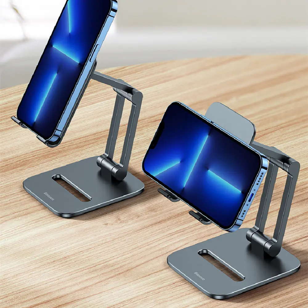 Support pliant gris sidéral en aluminium pour téléphone ou tablette