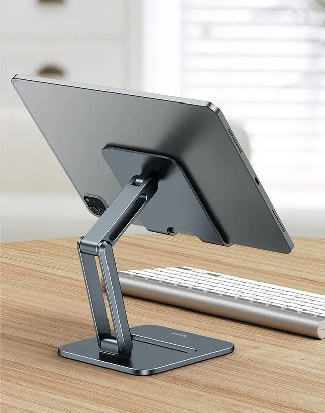 Support pliant gris sidéral en aluminium pour téléphone ou tablette
