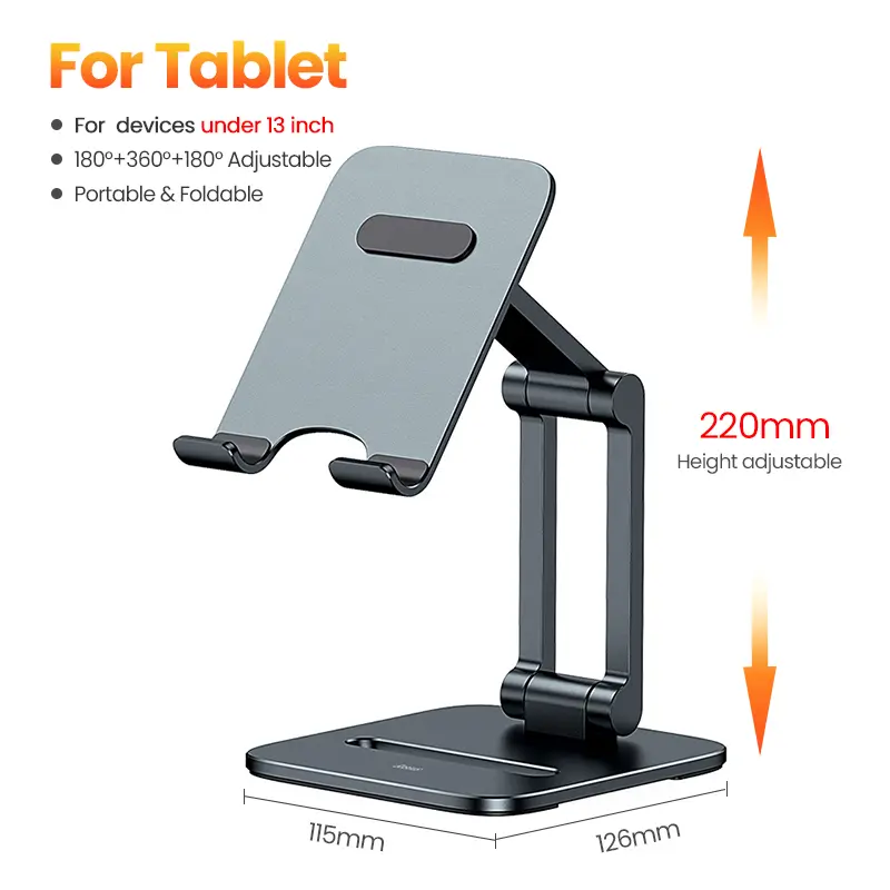 Support pliant gris sidéral en aluminium pour téléphone ou tablette