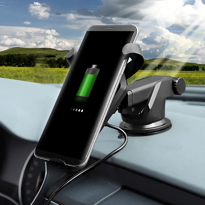 Support voiture à induction avec entrée micro USB, coloris noir