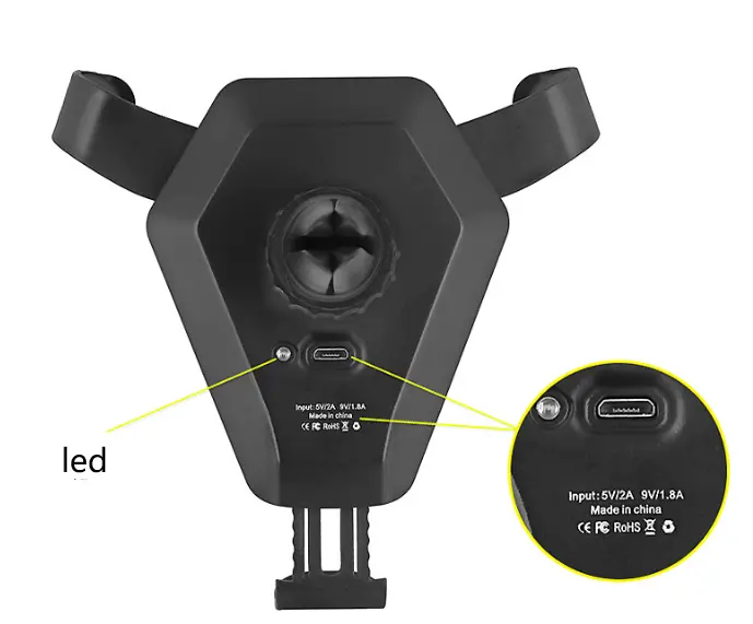 Support voiture à induction avec entrée micro USB, coloris noir