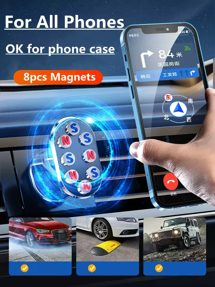 Support voiture magnétique pliable rotatif en alliage de zinc