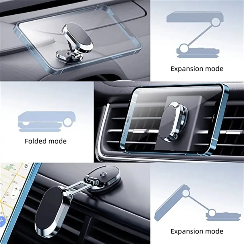 Support voiture magnétique pliable rotatif en alliage de zinc