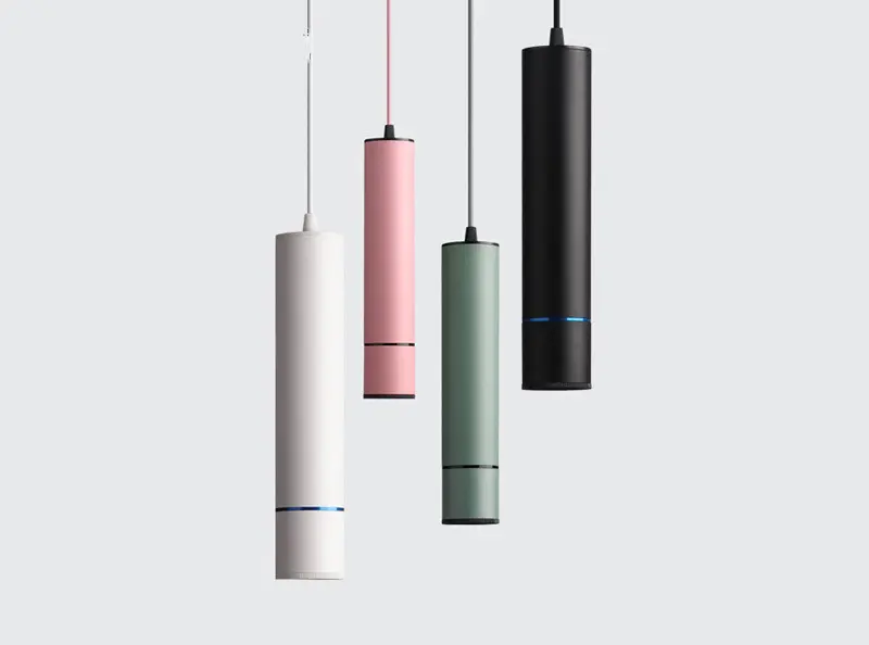 Suspension LED cylindrique en aluminium, style macaron